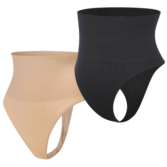 2 Tummy Control Thong (Black + Beige)