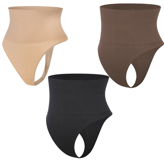 3 Tummy Control Thong (Black + Beige + Brown)